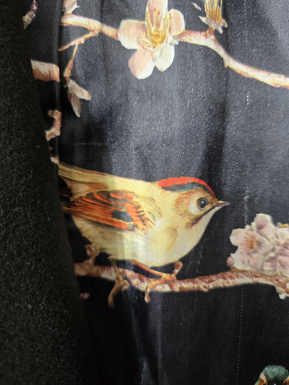 Ted Baker Cashmere Virgin Wool Blend Sateen Bird Print Lined Winter Coat Size 2 - Picture 15 of 16